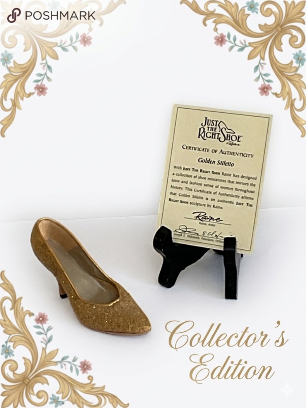 Just the Right Shoe: "Golden Stiletto" by Raine  Shoe Sculpture Retired 1999